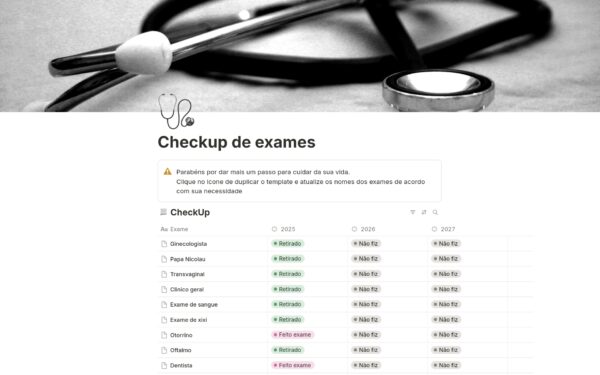 Template de Check up de Exames