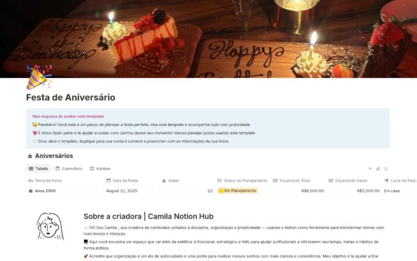 Planejamento Festa de Aniversário