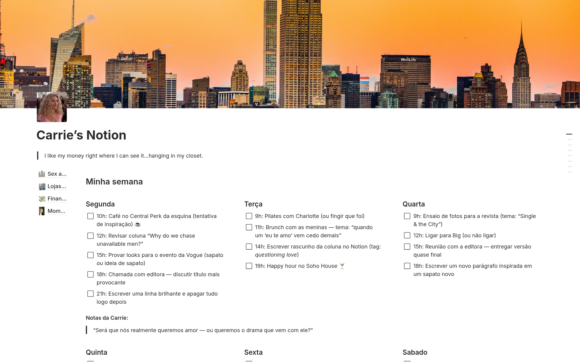 Notion da Carrie Bradshaw's