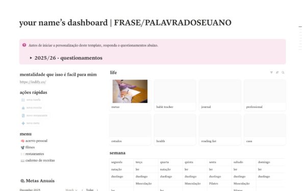 dashboard 2026 | organize sua vida