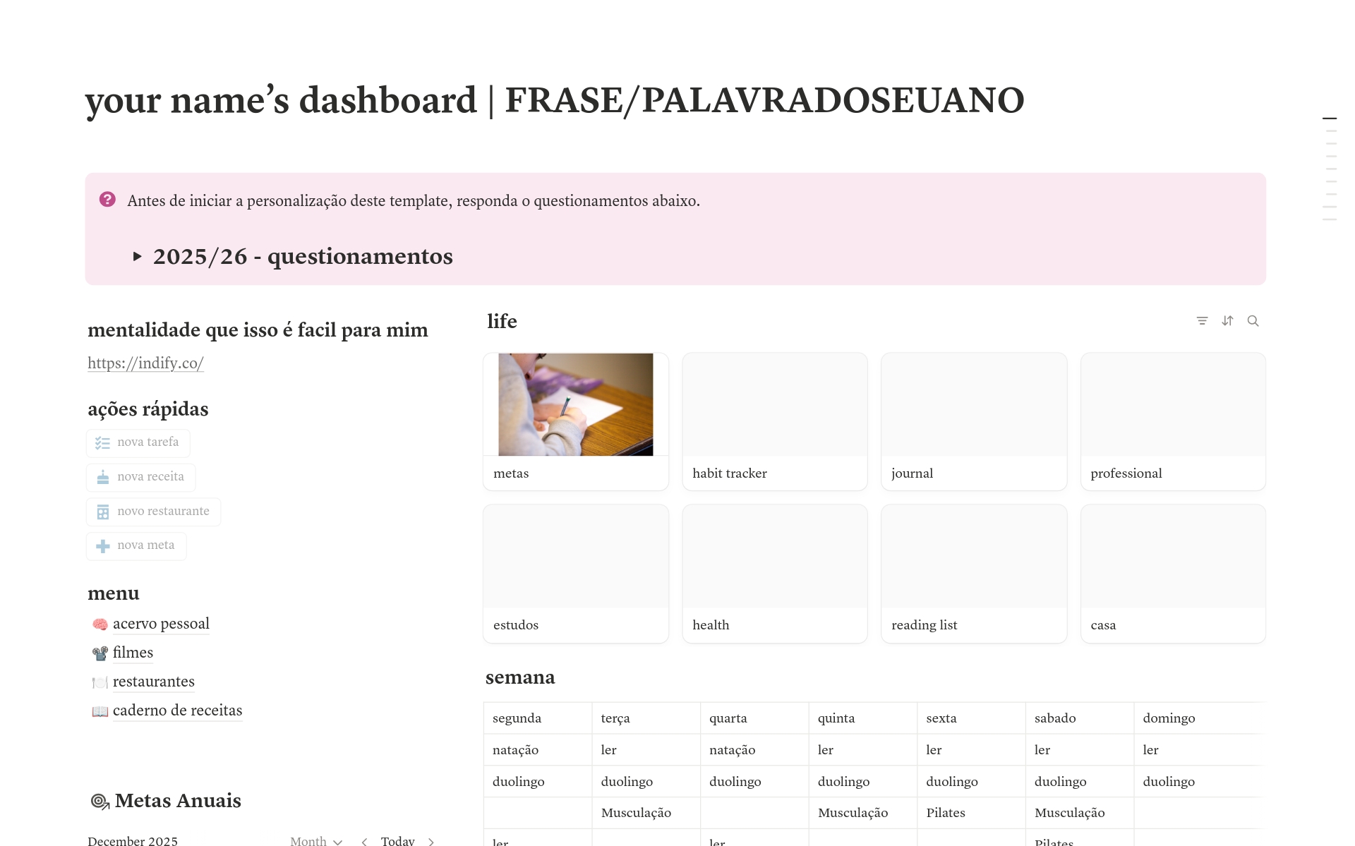 dashboard 2026 | organize sua vida